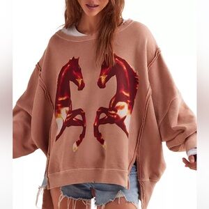 Free People Mirrored Horses Graphic Camden Sweatshirt